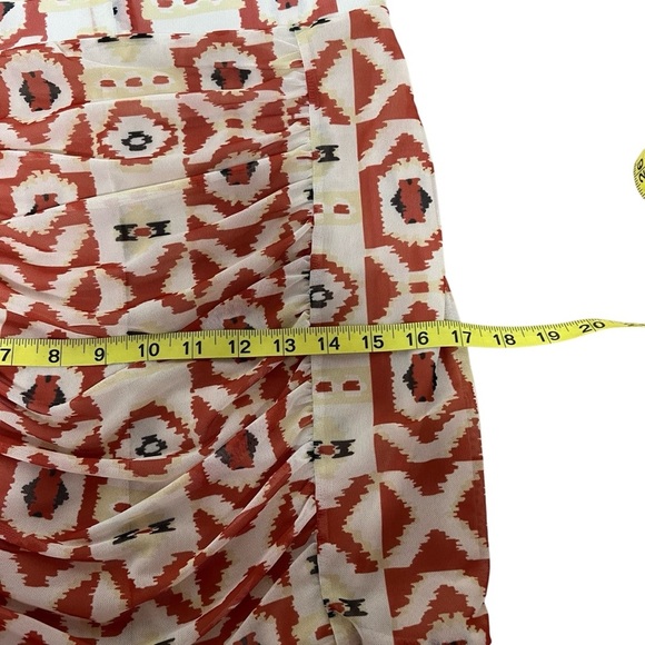 Free People Romi Ruched Mesh Ruffle Hem Skirt Geometric Tribal Print Medium - Picture 7 of 14